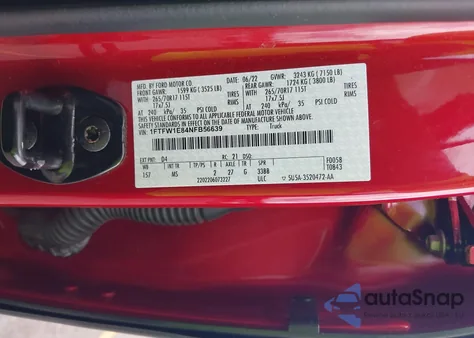 2022 Ford F-150 Xlt из США, поврежденный, VIN 1FTFW1E84NFB56639